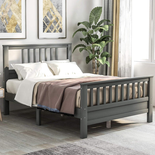 "Sturdy and Stylish Solid Wood Bed Frame for Kids - Easy Assembly, No Box Spring Needed - Full Size, Gray"