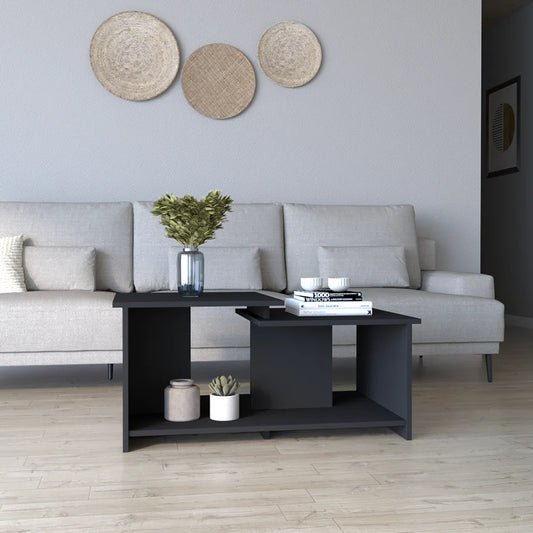 "Stylish and Functional Carbon Espresso Coffee Table with Lower Open Shelf - the Perfect Addition to Your Living Room!"