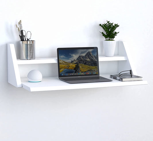 "Transform Your Space with the Reversible White Floating Wall Desk and Shelf - Perfect for Home, Office, and Study!"