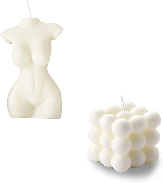 "Enchanting Bubble Cube + Sculpted Female Body Candle: Exquisite 3D Art for Wedding and Home Decor"