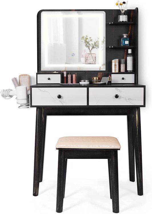 "Ultimate Glam Vanity Table Set: Lighted Mirror, Storage Drawers, and Chic Design for Girls/Women Bedroom"