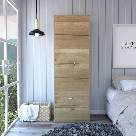 "Stylish and Practical Tarento Armoire with Two Drawers in Light Oak and Black Wengue Finish"